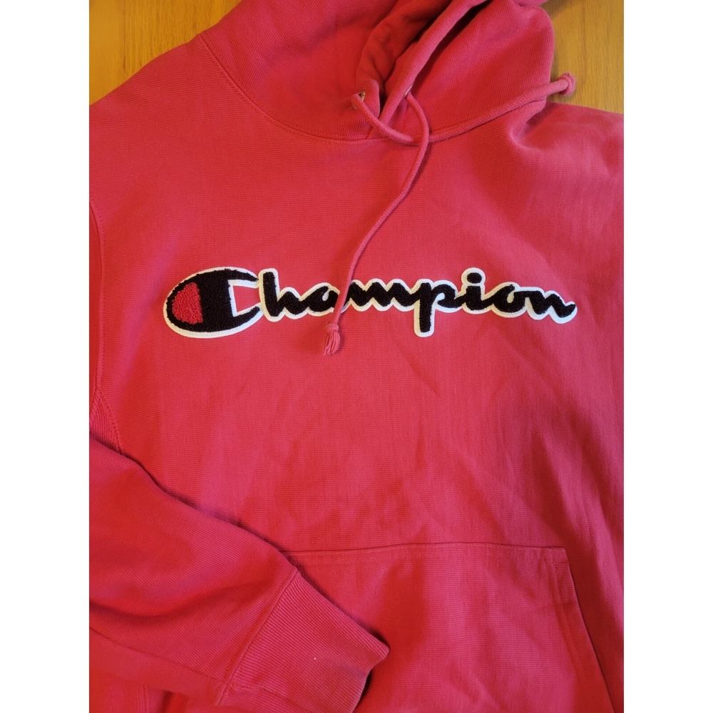 Champion Drawstring Hoodie Mens Small Long Sleeve Red Reverse Weave Cotton Blend